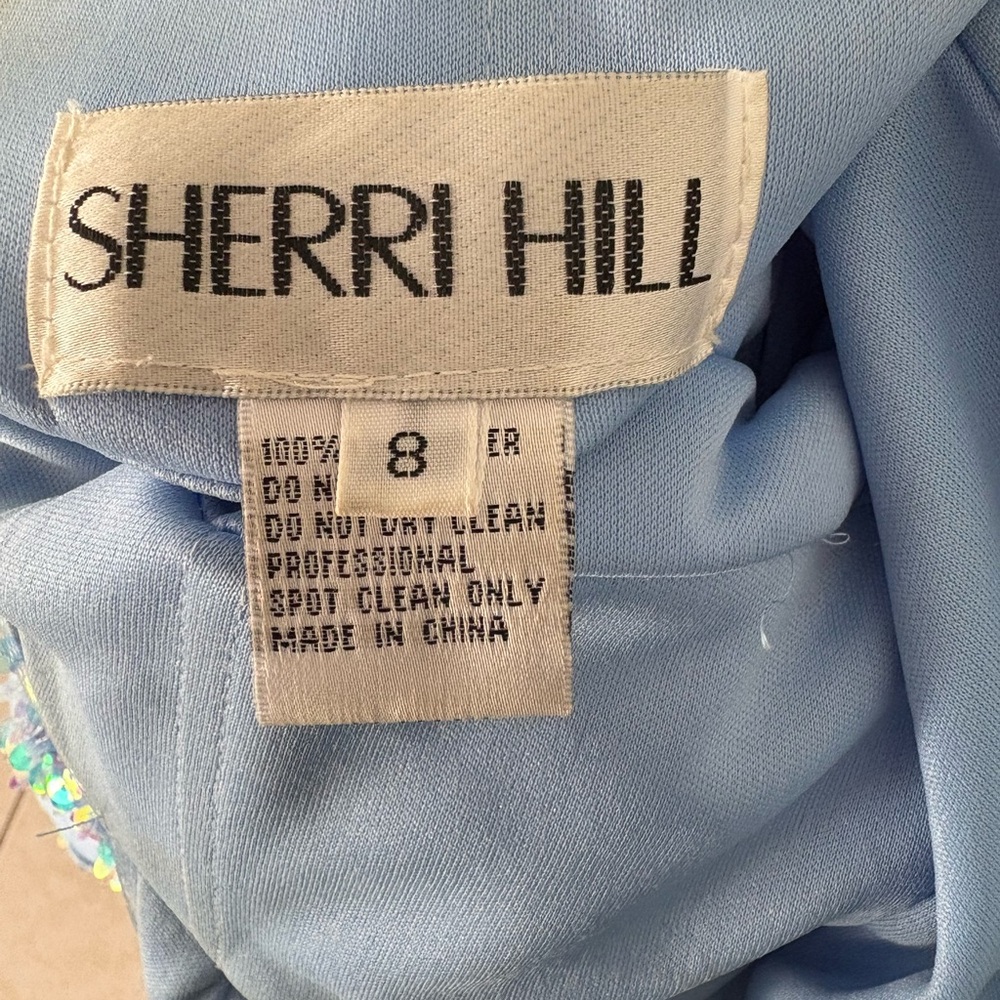 Sherri Hill One Shoulder light blue Sequin Long Sz 8 Prom Pageant Dress - Picture 2 of 8